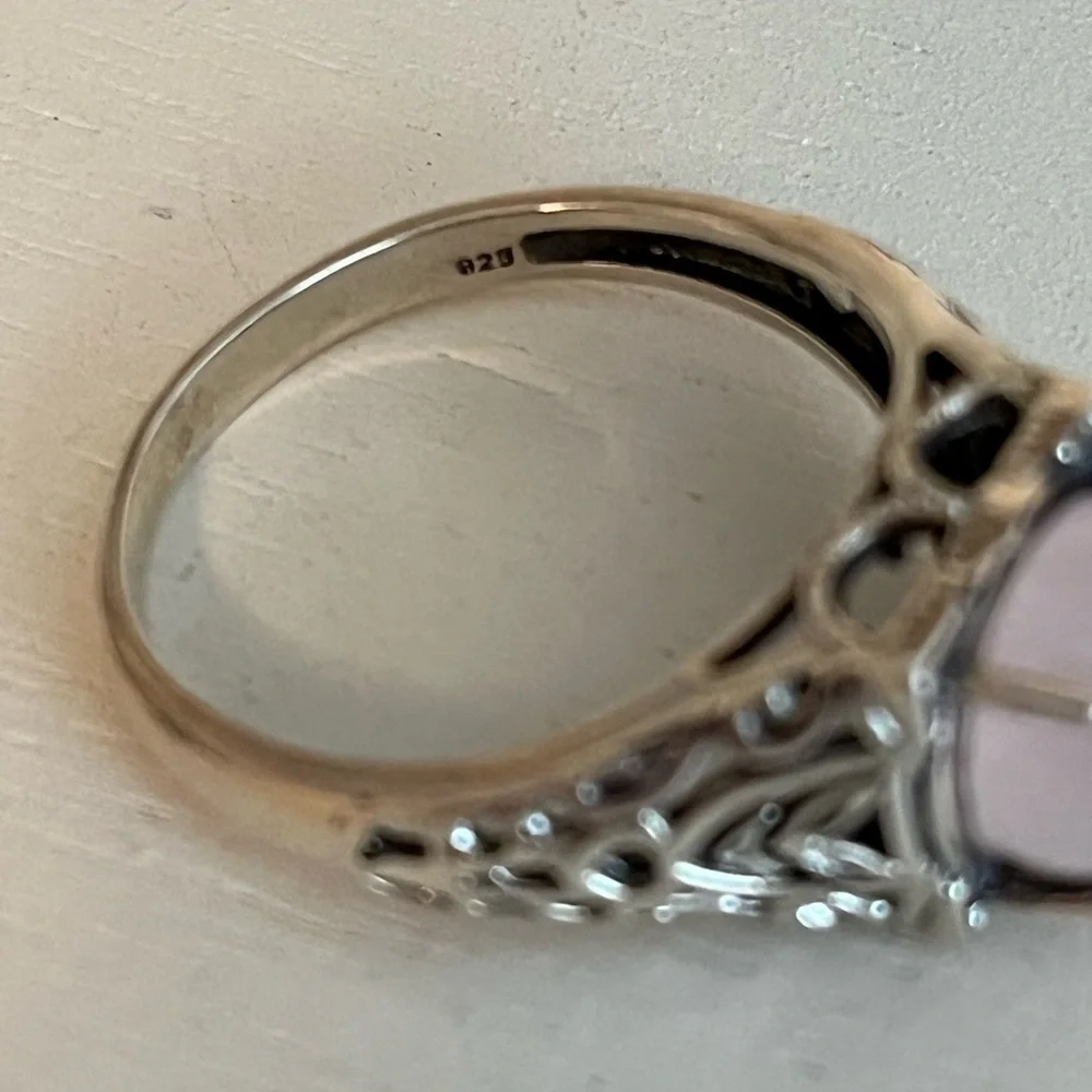 SOLID 925 STERLING SILVER ROSE QUARTZ GEMSTONE RING SIZE 9.75